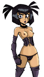 1girls black_hair breasts choker danny_phantom edit female female_only goth human nickelodeon nipples purple_eyes rodjim s&m sam_manson solo