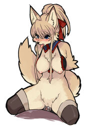 anthro blush breasts canine cowgirl_position cum cum_in_pussy cum_inside female fox fur furry male penetration straight thigh_highs vaginal_penetration wkar