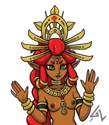 1girls breath_of_the_wild gerudo gold_(metal) gold_jewelry gravelurkertsk jewelry jewelry_between_breasts jewelry_only nintendo riju the_legend_of_zelda