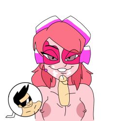 1boy 1boy1girl 1girls cum fed_4701 female miss_heed_(villainous) oc penis pink_eyes pink_hair pink_skin villainous volcanwave