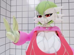 3d_(artwork) 4:3 big_breasts bodily_fluids breasts clothing cum cum_on_breasts cum_on_face digital_media_(artwork) erintheorca female gardevoir generation_3_pokemon genital_fluids hair hi_res huge_breasts humanoid nintendo pokemon pokemon_(species) red_eyes simple_background solo