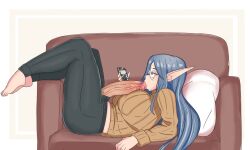 1futa ater18 autofellatio breasts casual casual_autofellatio casual_erection casual_masturbation casual_nudity clothing elf elf_ears erection fellatio futa_only futanari glasses horny masturbation oral_masturbation original_character penis penis_out solo sweater