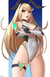 alternate_costume big_breasts blonde_hair breasts bunny_ears bunnysuit choker cleavage core_crystal female female_only leotard mythra nintendo solo thick_thighs thigh_strap x_xith_x xenoblade_(series) xenoblade_chronicles_2