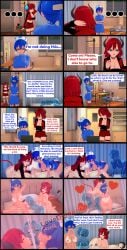 1boy 3girls 3some 4some big_breasts blue_eyes blue_hair comic comic_page comic_strip english_text female foursome horns male nurse original_character red_hair short_hair slime slime_girl succubus threesome twitter twitter_username