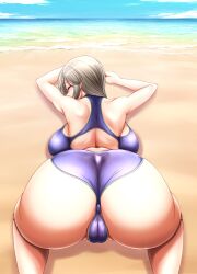 1girls alternate_version_available anus anus_peek ass ass_focus ass_up back back_view backboob beach big_ass big_breasts breasts closed_eyes dat_ass female female_only grey_hair hair huge_ass huge_breasts large_ass mature mature_female mature_woman milf mother one-piece_swimsuit osuzu_akiomi solo solo_female swimsuit swimwear uzaki-chan_wa_asobitai! uzaki_tsuki