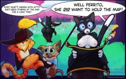 1boy 1girls big_ass big_breasts breasts bubble_butt female huge_ass kitty_softpaws outletdraws perrito_(puss_in_boots) puss puss_in_boots_(dreamworks) thick_thighs wide_hips