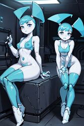 1girls ai_generated blue_eyes doggy_style_position female female_only jenny_wakeman my_life_as_a_teenage_robot nickelodeon ponceai pose robot robot_girl robot_humanoid solo teasing xj-9 xj9