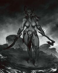 areola areolae armor armour big_breasts big_woman black_and_white female female_focus female_only grayscale greyscale justsomenoob large_breasts massive_breasts monochrome revealing_clothes tall_woman taller_female taller_girl