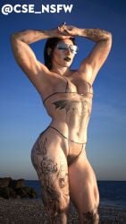 1girls 3d aviator_sunglasses beach bikini blue-tinted_eyewear cse_nsfw female female_only goth goth_girl micro_bikini muscles muscular_female pubic_hair rhea_ripley solo sunglasses tattoo tattoo_on_arm tattoo_on_chest tattoo_on_legs tattooed_arm tattoos tinted_eyewear wwe wwe_2k wwe_2k23 wwe_diva wwe_nxt