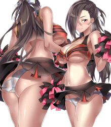 1girls alternate_costume ass bare_shoulders bare_thighs blush breasts brown_eyes brown_hair cheerleader cleavage commission cowboy_shot crop_top female female_only fire_emblem fire_emblem_fates from_behind hair_over_one_eye holding holding_pom_poms kagero_(fire_emblem) large_ass large_breasts long_hair looking_at_viewer macaroni_hourensou midriff miniskirt multiple_views navel nintendo panties pantyshot pleated_skirt pom_pom_(cheerleading) ponytail revealing_clothes simple_background skeb_commission skirt sleeveless smile solo sweat thighs underboob underwear white_background white_panties