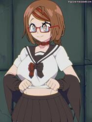 1girls 2023 3:4 animated bra cleavage color colored dead_mount_death_play flashing geek_toys glasses horny_female no_sound sakimiya_misaki school_uniform shirt_lift shorter_than_10_seconds shorter_than_30_seconds solo source_request square_enix tagme tits_out twistedgrim vertical_video video white_background