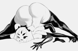 biting_own_tongue biting_tongue female flat_chest flat_chested gloves huge_ass jack-o_pose jackochallenge krid_(artist) latex latex_gloves latex_thighhighs muffet nude pear-shaped_figure pear_shaped pear_shaped_female thighhighs top-down_bottom-up undertale undertale_(series)