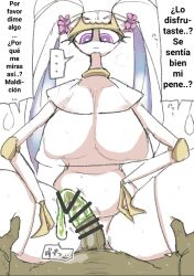 after_cowgirl_position after_sex big_breasts condom cowgirl_position emotionless female_on_top generation_7_pokemon good_waist-hip_ratio huge_breasts insect insect_girl insect_humanoid pheromosa pokémon_(species) pokemon pokemon_(species) saber_ntrok_(artist) spanish_text spanish_translation text translated_in_comments ultra_beast unamused used_condom woman_on_top