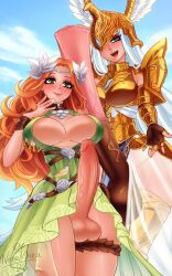 2futas animal_genitalia animal_genitalia_on_humanoid armor balls big_breasts big_penis blonde_hair blush blushing_at_viewer breasts clothed clothing duo erection final_fantasy final_fantasy_xiv futa_only futanari halone horsecock horsecock_on_humanoid huge_cock human human_with_animal_genitalia human_with_horsecock large_breasts light-skinned_futanari light_skin long_hair looking_at_viewer mostly_clothed multiple_futa nenerhea nophica open_mouth orange_hair penis smiling standing white_hair