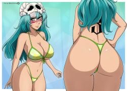 1girls ass ass_focus big_ass big_breasts bikini bleach cleavage curvy curvy_figure female female_only hand_on_hip hourglass_figure large_breasts long_hair mistowing multiple_views navel nelliel_tu_odelschwanck skull_on_head solo thong_bikini tight_clothing wide_hips