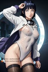 1girls ai_generated big_breasts bodysuit female hyuuga_hinata naruto naruto_(series) naruto_shippuden neuronude no_pupils see-through see-through_clothing short_hair solo solo_focus stockings