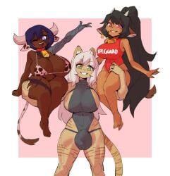 1futa 2girls animal_ears balls big_balls big_penis borvar breasts carrying carrying_partner clothed clothing collar cow_ears cow_girl cow_horns cow_print cowbell dark-skinned_female dark_skin female flaccid futanari huge_breasts humanoid kemonomimi light-skinned_futanari light_skin madz_(loadingmush) mostly_nude original original_character original_characters partially_clothed penis shortstack silvy_sharpbrim standing swimsuit thick_thighs wide_hips zertia_amurova