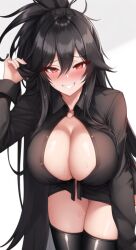 ai_generated bent_over black_hair fixing_hair huge_breasts seductive_look smile