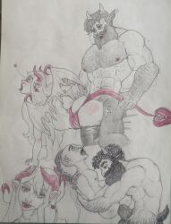 anal beard bearded curly_hair daemon doggy_style domination facial_hair faun gay gays_sex george_(character) hairy hairy_chest muscle muscular_male rough_sex satyr spank_marks straight straight_sex succubus sweat sweaty traditional_media_(artwork)