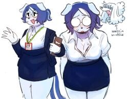 aipiepo anthro big_breasts blush breasts cleavage cute_fang female glasses office_lady opaque_glasses ponytail round_glasses thick_thighs wide_hips