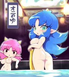 2girls ass character_request chibi completely_nude copyright_request multiple_girls nipples nollety pool