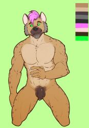 abs anthro artist_request balls brown_body brown_fur character_request claws digital_drawing_(artwork) digital_media_(artwork) facial_hair flaccid flaccid_cock flaccid_penis front_view furry green_eyes humanoid_genitalia humanoid_penis hyena male_only multicolored_body multicolored_fur muscles muscular muscular_male naked nipples nude pecs pink_hair reference_image reference_sheet sideburns simple_background solo solo_male spotted_body spotted_fur syeenyeen testicles uncircumcised uncut yeenyeenmike