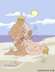 beach blonde_hair_male cumming cumming_while_penetrated cumming_while_penetrating gay gay_anal gay_sex homosexual male_only michael_broderick muscles muscular muscular_male sand sea seaside sun