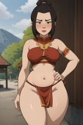 1girls ai_generated avatar_legends avatar_the_last_airbender azula brown_hair female female_only fire_nation gardener_ai lipstick loincloth makeup pelvic_curtain revealing_clothes skimpy solo stable_diffusion swimsuit thick_thighs topknot wide_hips