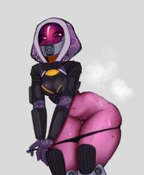 1girls alien alien_girl blush blush_lines female female_focus female_only masked_female mass_effect pink_skin quarian solo solo_female solo_focus tali'zorah_nar_rayya undressing zelles