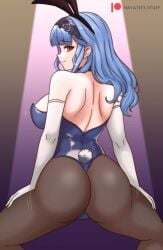 1girls alternate_costume alternate_hairstyle alternate_version_available ass back back_view backless_outfit bare_back big_ass blue_hair breasts brown_eyes bunny_ears bunny_girl bunnysuit commission dancer dancing elbow_gloves female female_only fire_emblem fire_emblem:_three_houses fire_emblem_warriors:_three_hopes gloves hairband hayato_stuff leotard long_hair looking_at_viewer looking_back marianne_von_edmund medium_breasts motion_lines nintendo official_alternate_hairstyle pantyhose presenting presenting_ass presenting_hindquarters smile solo squatting twerking