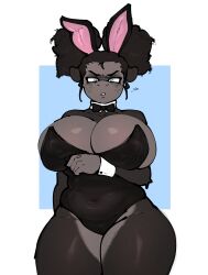 1girls anthro betty_(esahma) big_breasts black_fur black_sheep breasts easter esahma looking_at_viewer rabbit_ears sheep thick_thighs thighs