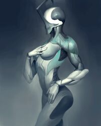 1girls 2d_(artwork) ass athletic_female breasts medium_breasts nyx_(warframe) robot robot_girl simple_background thighs towerpractice_(artist) warframe