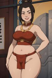 1girls ai_generated avatar_legends avatar_the_last_airbender azula brown_hair female female_only fire_nation gardener_ai lipstick loincloth makeup pelvic_curtain revealing_clothes skimpy solo stable_diffusion swimsuit thick_thighs topknot wide_hips