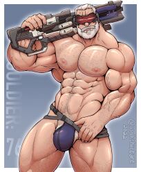 1boy 2022 abs activision bara barazoku beard biceps big_bulge bulge daddy facial_hair flaccid gay hairy hairy_arms hairy_chest hi_res highres huge_bulge jack_morrison jockstrap looking_at_viewer male male_focus male_nipples male_only male_pubic_hair manly muscles muscular muscular_arms muscular_legs muscular_male muscular_thighs nipples overwatch overwatch_2 soldier_76 solo solo_male white_beard white_hair wolfshirtart