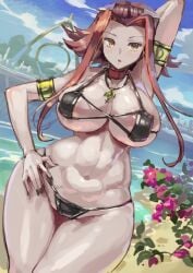 1girls akiza_izinski beach bikini breasts huge_breasts izayoi_aki kazo red_hair solo yu-gi-oh! yu-gi-oh!_5d's