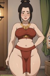 1girls ai_generated avatar_legends avatar_the_last_airbender azula brown_hair female female_only fire_nation gardener_ai lipstick loincloth makeup pelvic_curtain revealing_clothes skimpy solo stable_diffusion swimsuit thick_thighs topknot wide_hips