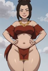 1girls ai_generated avatar_legends avatar_the_last_airbender azula brown_hair female female_only fire_nation gardener_ai lipstick loincloth makeup pelvic_curtain revealing_clothes skimpy solo swimsuit thick_thighs topknot wide_hips