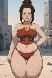 1girls ai_generated avatar_legends avatar_the_last_airbender azula brown_hair female female_only fire_nation gardener_ai lipstick makeup revealing_clothes skimpy solo stable_diffusion swimsuit thick_thighs topknot wide_hips