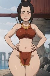 1girls ai_generated avatar_legends avatar_the_last_airbender azula brown_hair female female_only fire_nation gardener_ai lipstick loincloth makeup pelvic_curtain revealing_clothes skimpy solo stable_diffusion swimsuit thick_thighs topknot wide_hips