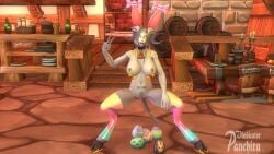 1girls 3d bell_collar blizzard_entertainment bunny_ears collar draenei easter easter_egg huge_breasts lightforged_draenei nipple_piercing noblegarden original_character panchira_(character) solo thick_thighs v_sign vindicator_panchira warcraft world_of_warcraft