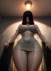 1girls ai_generated black_hair curvaceous dark_hair female female_only looking_at_viewer ninart_ai see-through_clothing smiling standing_over_viewer tagme the_ring tight_clothing wet_clothes yamamura_sadako