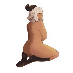 brown_body brown_skin female female_focus goat horns kemono kemonomimi naked naked_female nox_(character) pinup_pose sheep sithena succubus succubus_horns white_hair