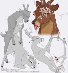 antlers balls bambi_(film) bodily_fluids bondage bondage bound censored cum cum_in_ass cum_in_mouth cum_inside deer disney duo faceless_character faceless_feral faceless_male fan_canfang feral feral_on_feral feral_penetrated feral_penetrating feral_penetrating_feral genital_fluids genitals hi_res horn male male/male male_penetrated male_penetrating male_penetrating_male mammal monochrome penetration restraints rope rope_bondage sex the_great_prince_of_the_forest