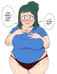 1girls bbw big_breasts black_panties blue_shirt blue_t-shirt blush blushing_at_viewer breasts chubby chubby_female cute embarrassed exhibitionism fat fatty female female_focus female_only foam green_eyes green_hair hands_on_breasts huge_ass huge_breasts inko_midoriya laundrymom long_hair looking_at_viewer mature mature_female milf my_hero_academia naked naked_female nervous nude nude_female overweight overweight_female panties ponytail pov shiny_breasts shiny_skin shirt shy solo solo_female standing sweat sweating t-shirt thick_ass thick_thighs tied_hair tummy white_background