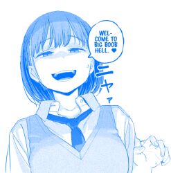 ai-chan_(tawawa) big_breasts blue_background breasts female getsuyoubi_no_tawawa huge_breasts japanese_text large_breasts png_conversion speech_bubble text