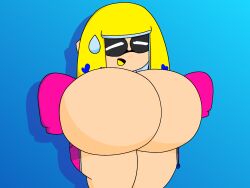 big_breasts breasts_bigger_than_head breasts_out featureless_breasts ggil hoodie huge_breasts inkling inkling_girl large_breasts lily_(ggil) no_bra original original_character pink_hoodie shortstack simple_background simple_shading sleeves_past_wrists splatoon unzipped unzipped_hoodie wardrobe_malfunction yellow_hair