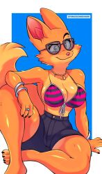 anthro big_breasts bikini diane_foxington dreamworks fox fox_ears fox_girl fox_tail orange_fur piercing spongebandimark sunglasses the_bad_guys