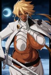 1girls 2023 alecto_0 arrancar big_breasts bleach blonde_hair border breast_tattoo breasts breasts_out broken_mask child_bearing_hips cleavage clothed clothed_female covered_nipples curvaceous curvy curvy_female curvy_figure dark-skinned_female dark_skin female female_focus female_only gloves green_eyes hi_res hips holding_object holding_sword holding_weapon huge_breasts jacket looking_at_viewer mask mature mature_female moon moonlight navel open_jacket outdoors outside short_hair sideboob solo solo_female solo_focus sword tattoo thick_thighs thighs tia_harribel underboob voluptuous voluptuous_female wide_hips