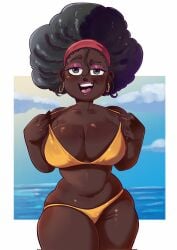 1girls 2023 afro big_breasts bikini black_female black_hair black_milf brown-skinned_female brown_skin brown_skinned_female commission dark-skinned_female dark_skin dark_skinned_female earrings female female_only hairband hi_res looking_at_viewer lukex8a narrowed_eyes smiling smiling_at_viewer solo thick_thighs wide_hips