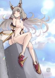 1girls animal_ears breasts casual cat_ears chascoby core_crystal female footwear grey_hair humanoid nia nia_(blade) nia_(xenoblade) nintendo nipples nude nude_female pale_skin partially_clothed shoes small_breasts solo xenoblade_(series) xenoblade_chronicles_2